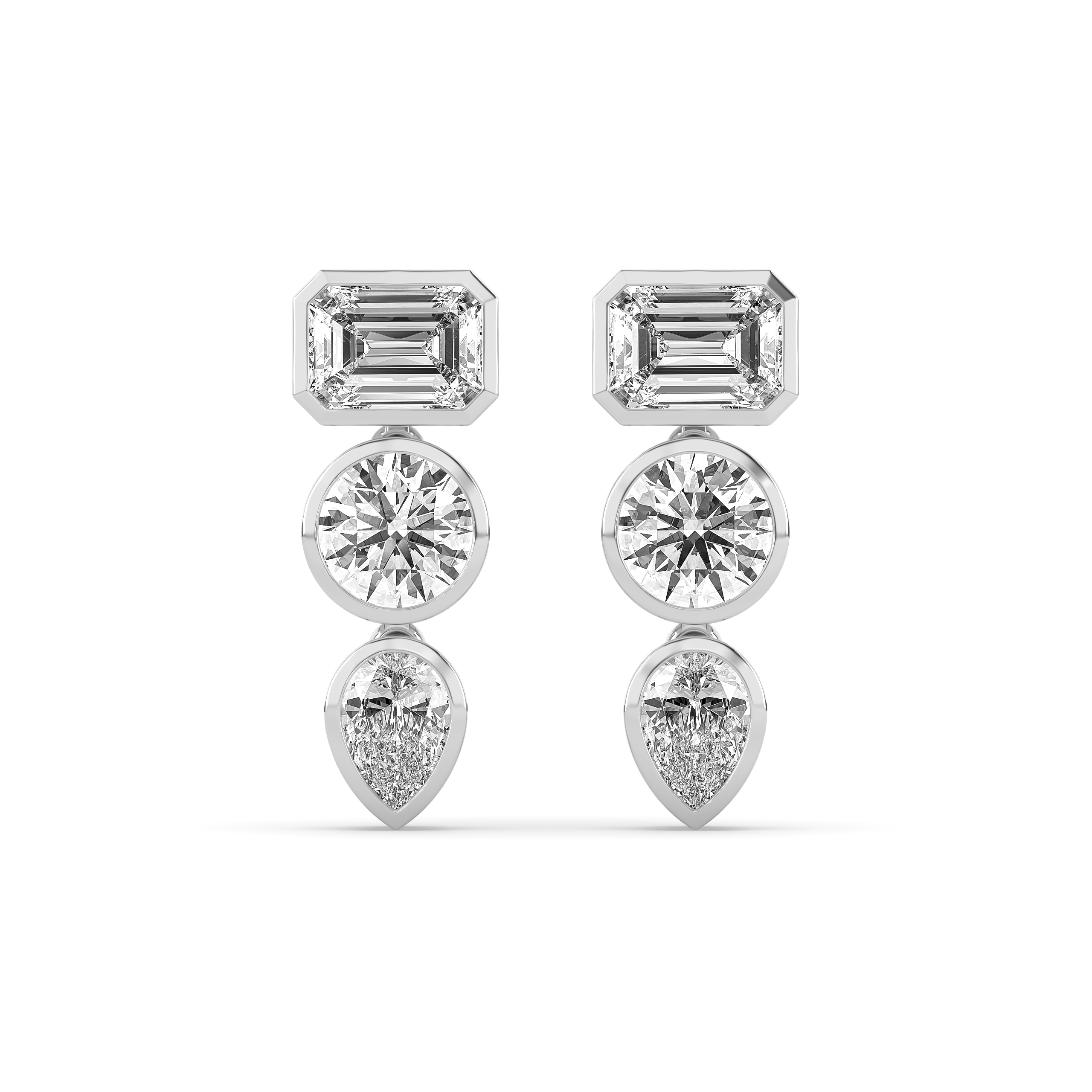 Bezel Mixed Shape Diamond Drop Earrings