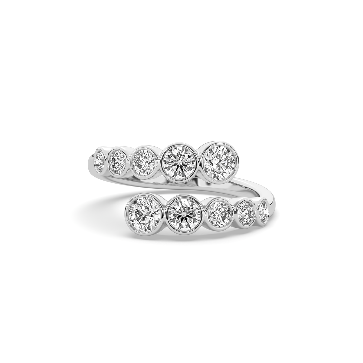 14k yellow gold ring set with two graduated rows of oval lab-grown diamonds