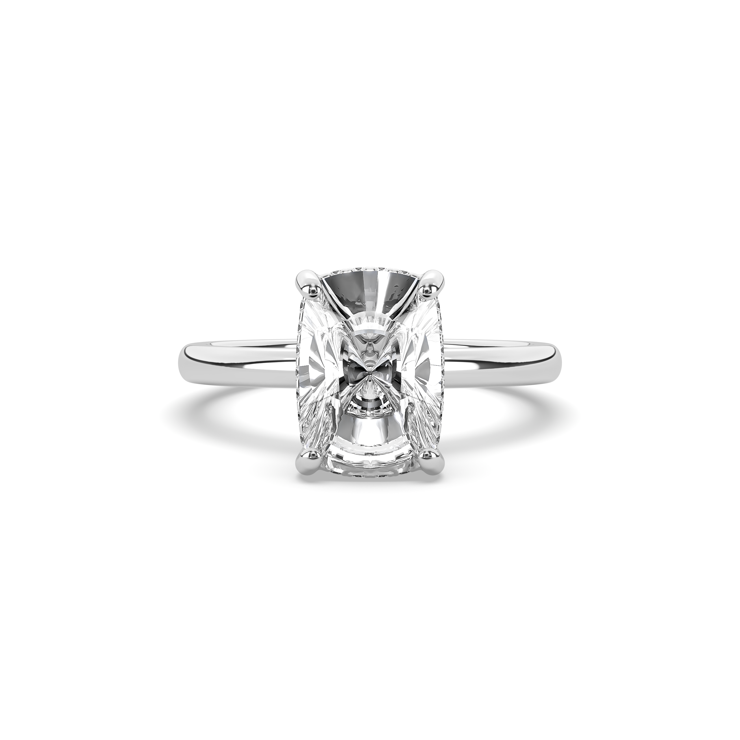 Elongeted Cusion & Hidden Halo Engagement Ring