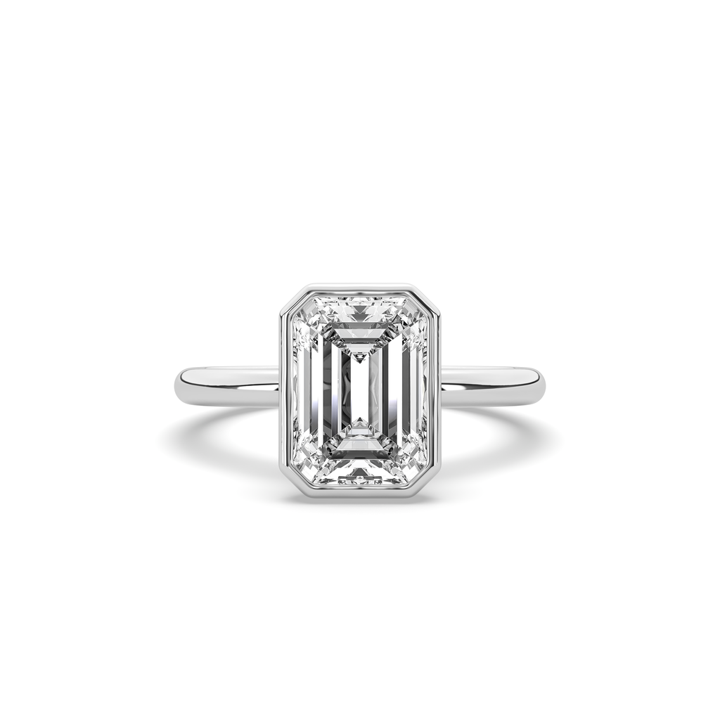 Bezel Emerald Diamond Solitaire Ring