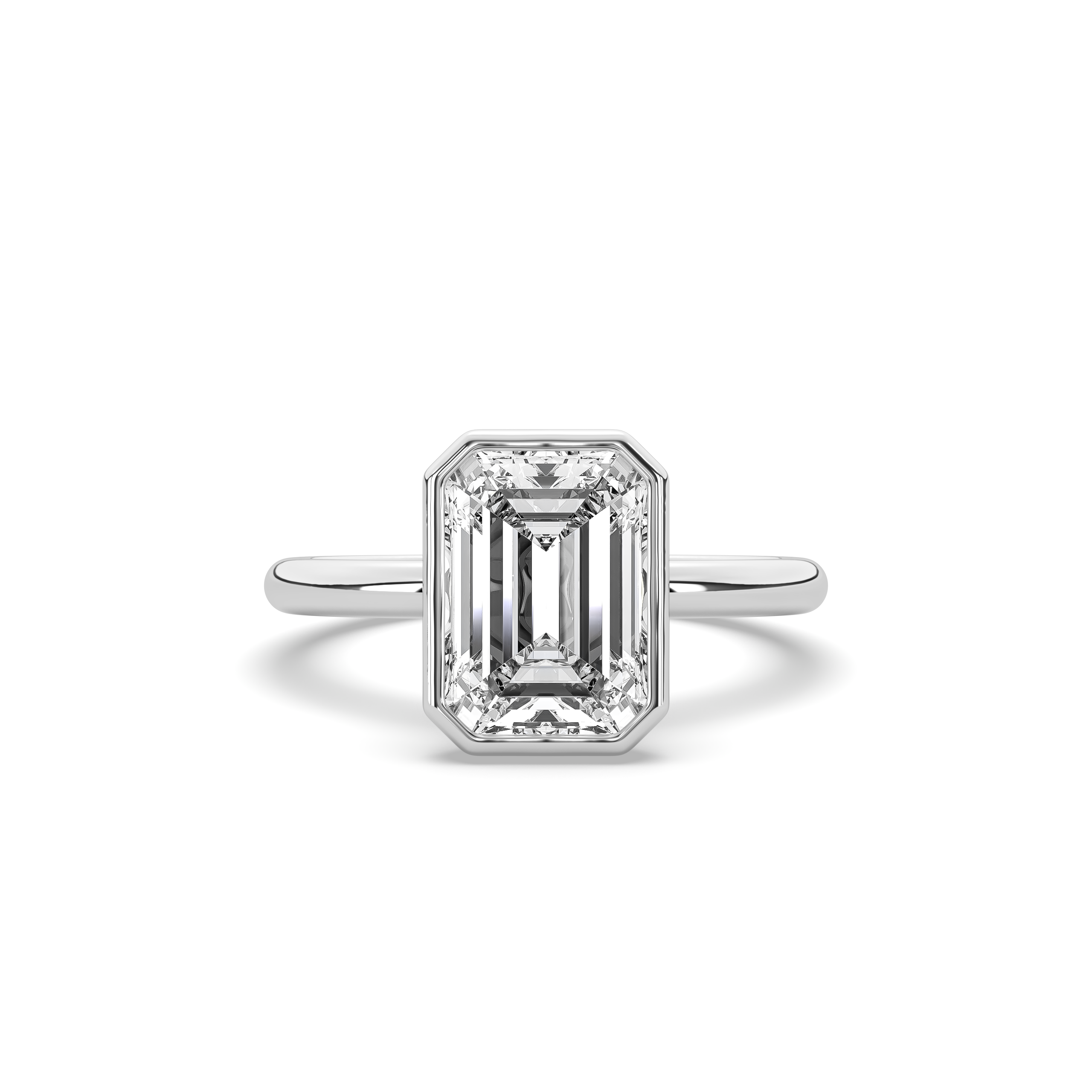 Bezel Emerald Diamond Solitaire Ring