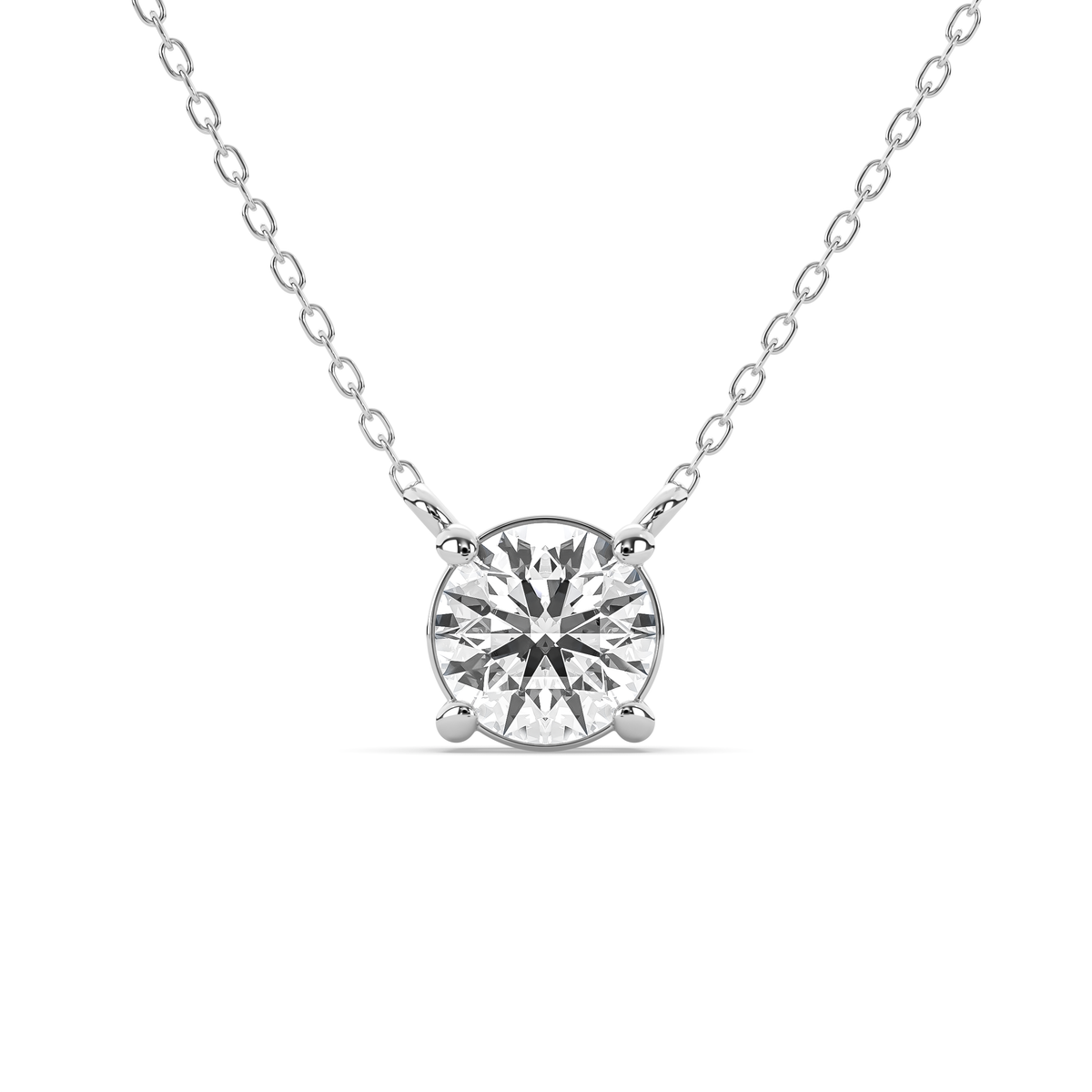 Round lab-grown diamond pendant in 14k gold with an open four-prong setting