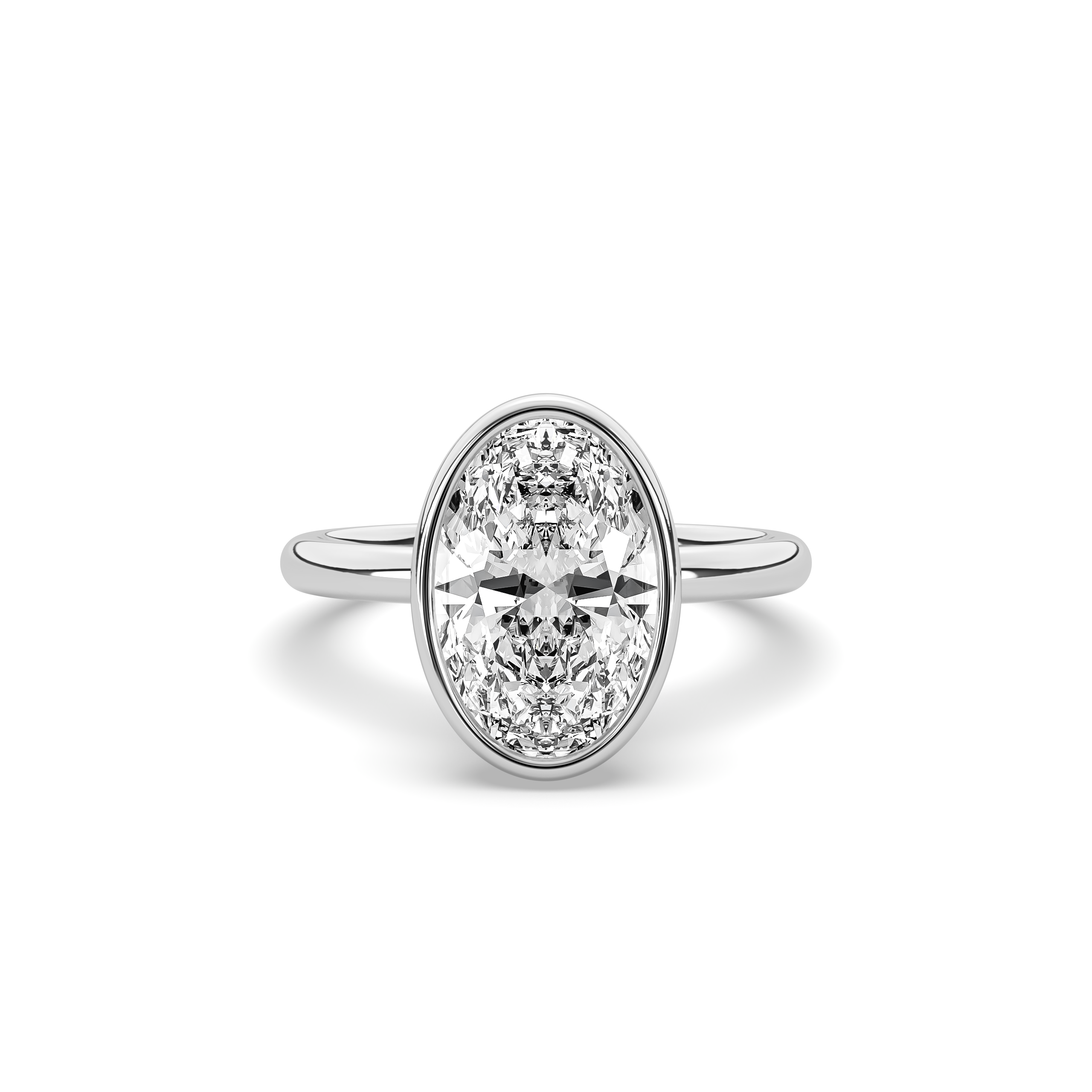 product image of ALVA Bezel Oval Diamond Solitaire Ring in white gold in a white background
