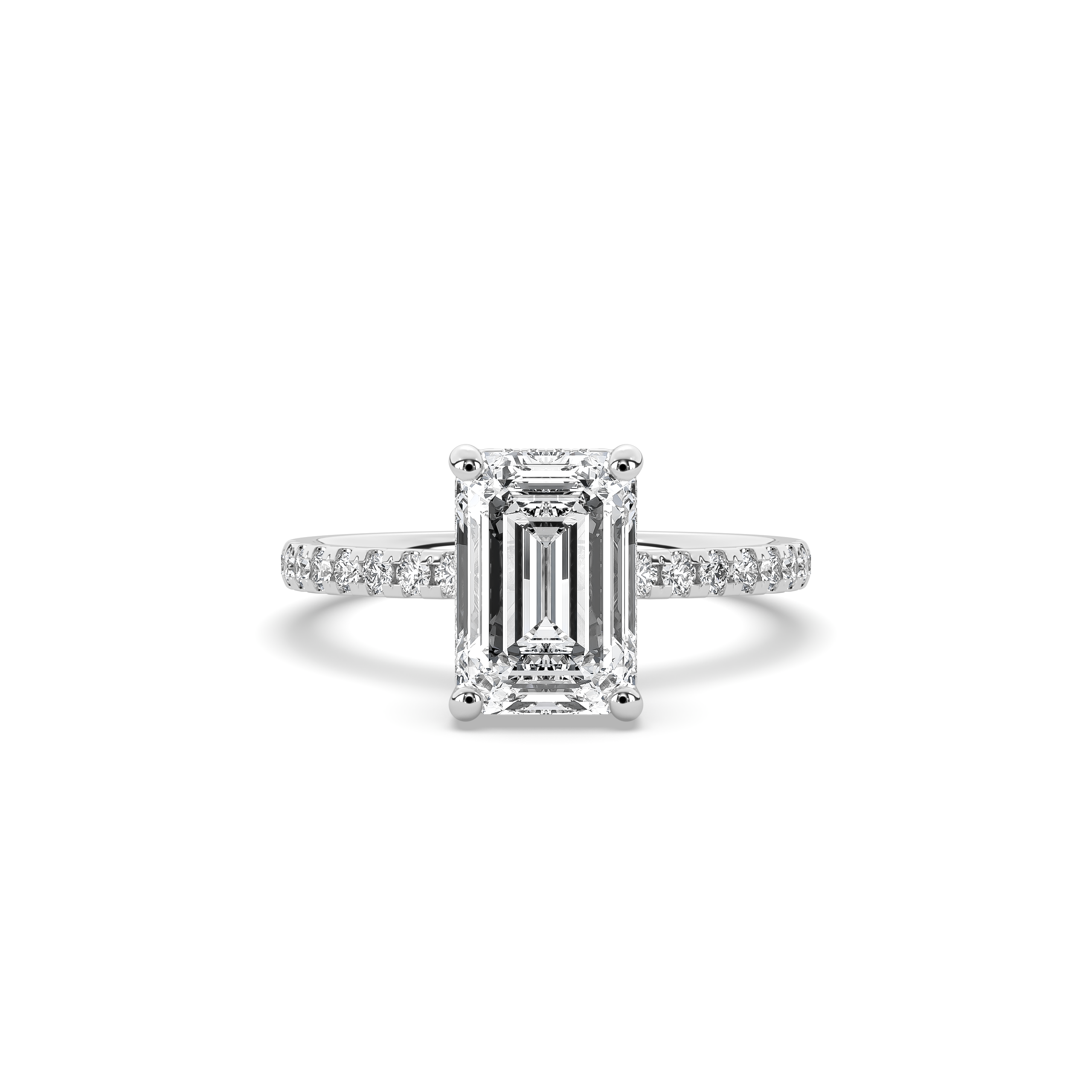 Emerald Cut Diamond with Hidden Halo & Pavé Band Engagement Ring