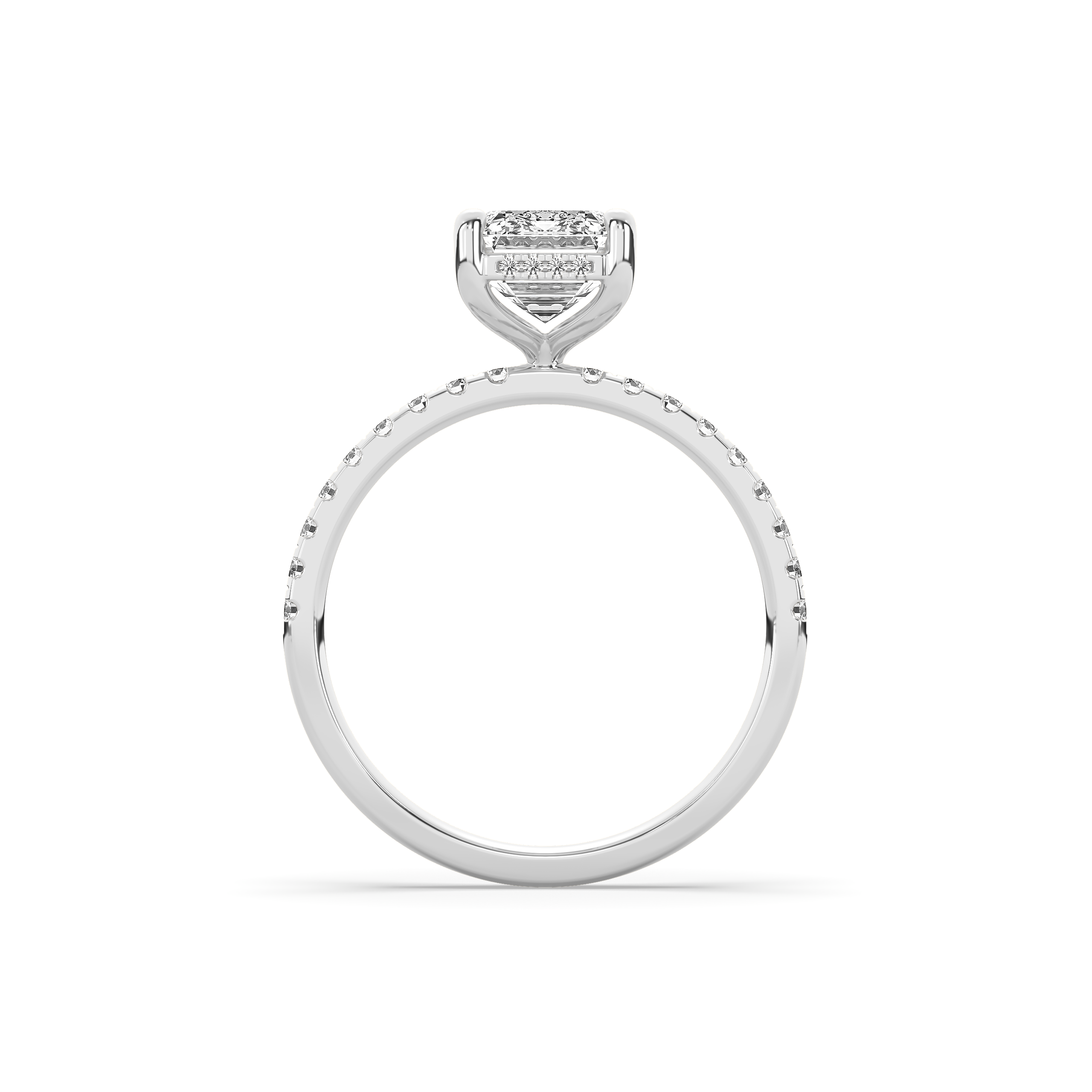 Emerald Cut Diamond with Hidden Halo & Pavé Band Engagement Ring