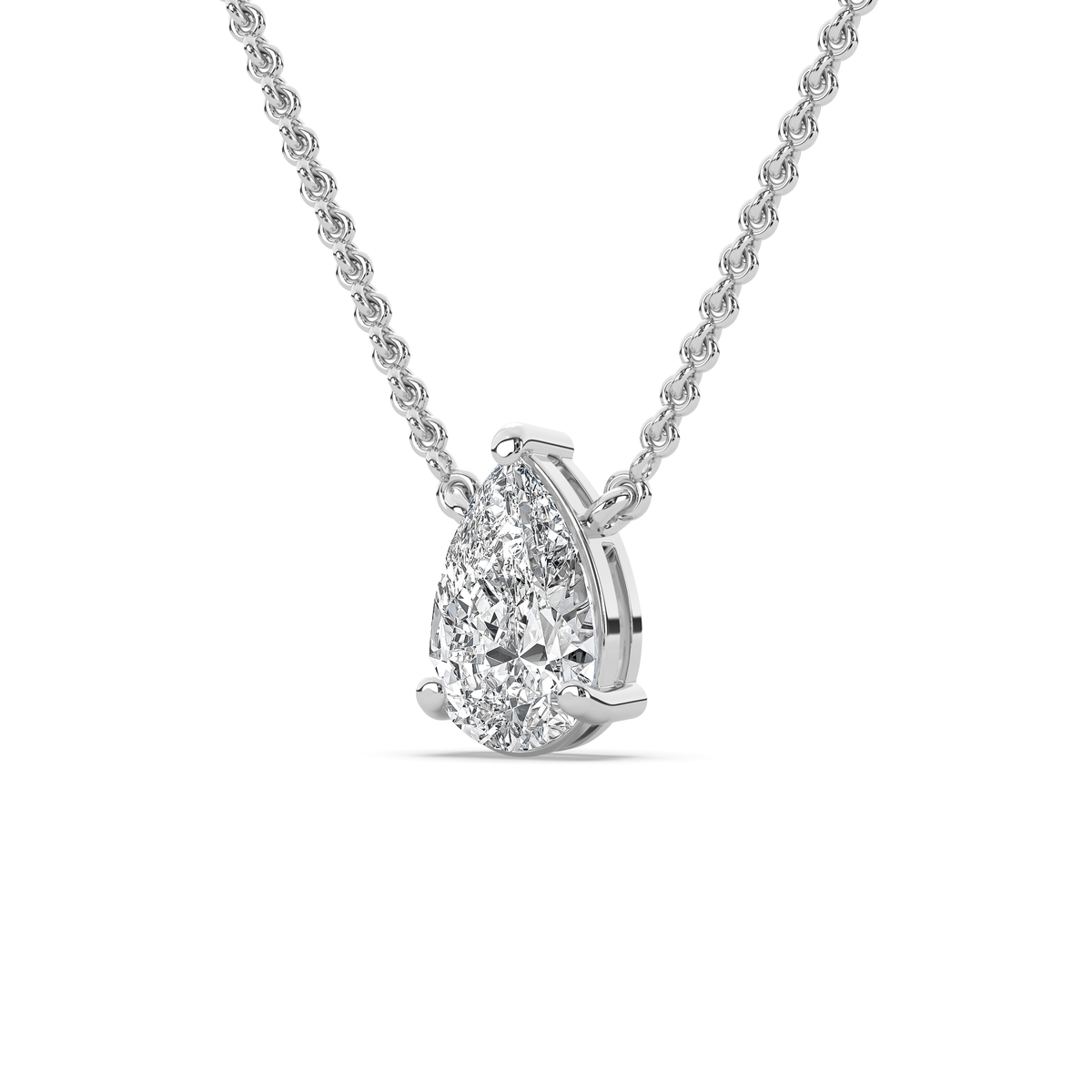 Pear-cut lab-grown diamond pendant in 14k gold with a prong setting