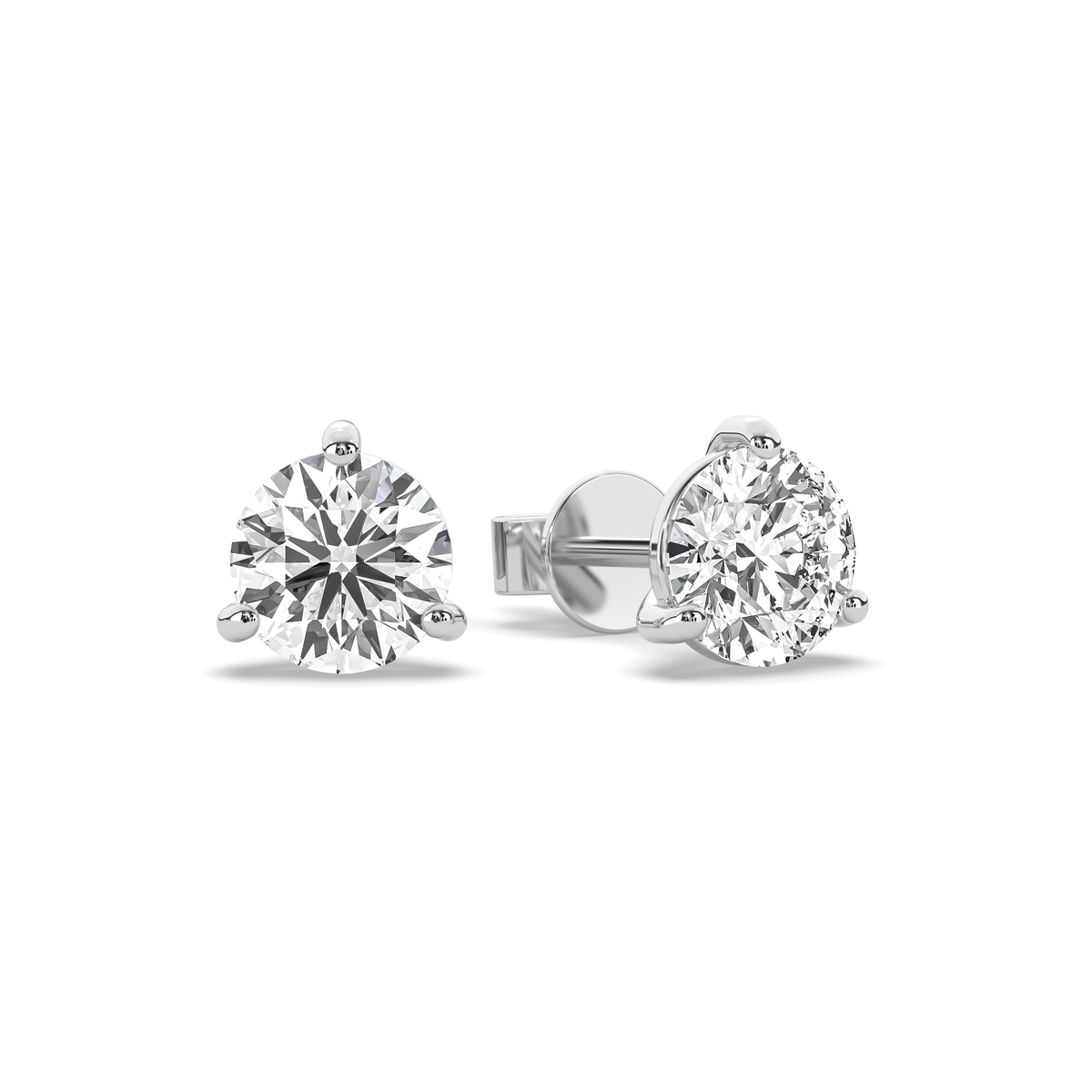 Round lab-grown diamond stud earring in 14k gold with an open prong setting