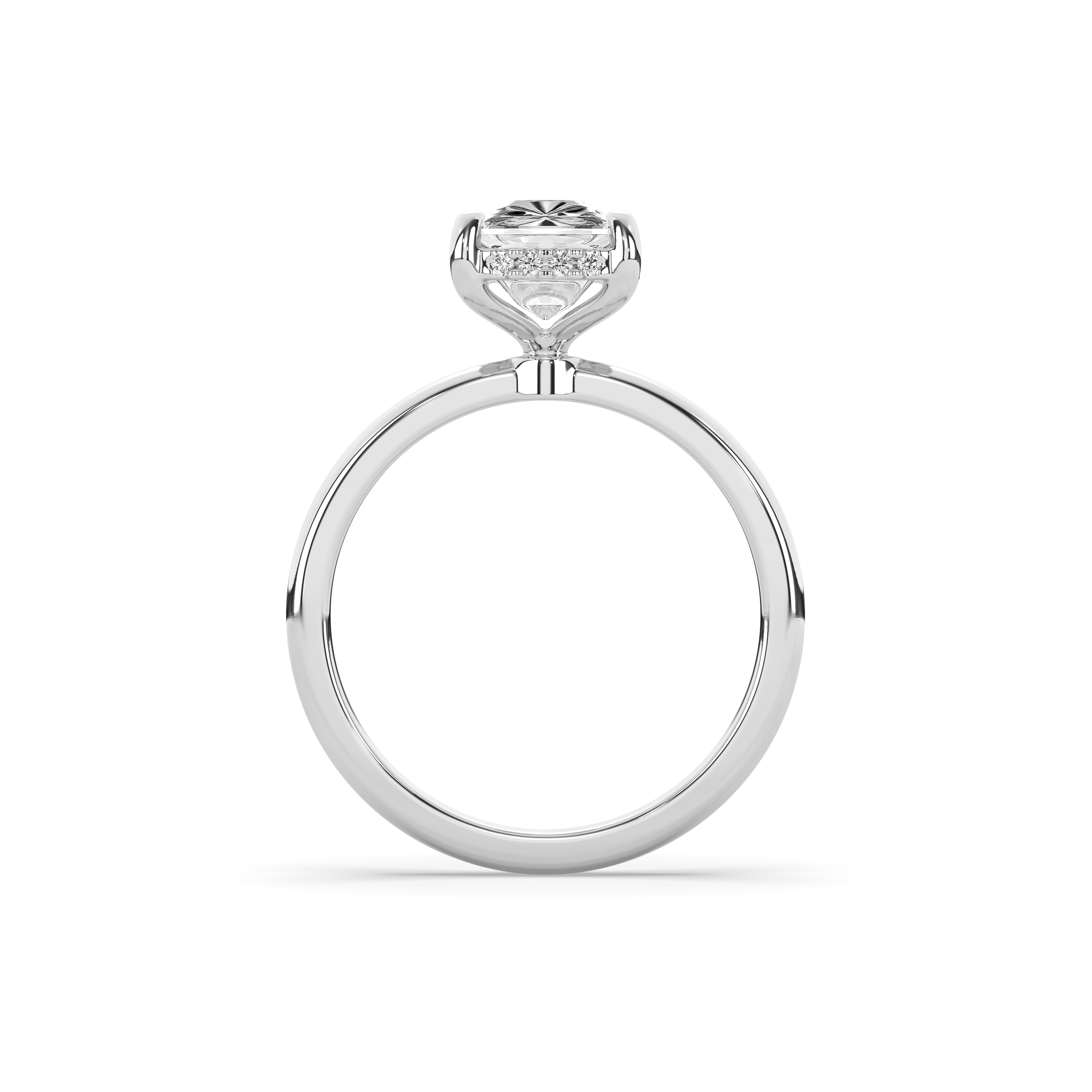 product image of ALVA Elongeted Cusion & Hidden Halo Engagement Ring in white gold in a white background.