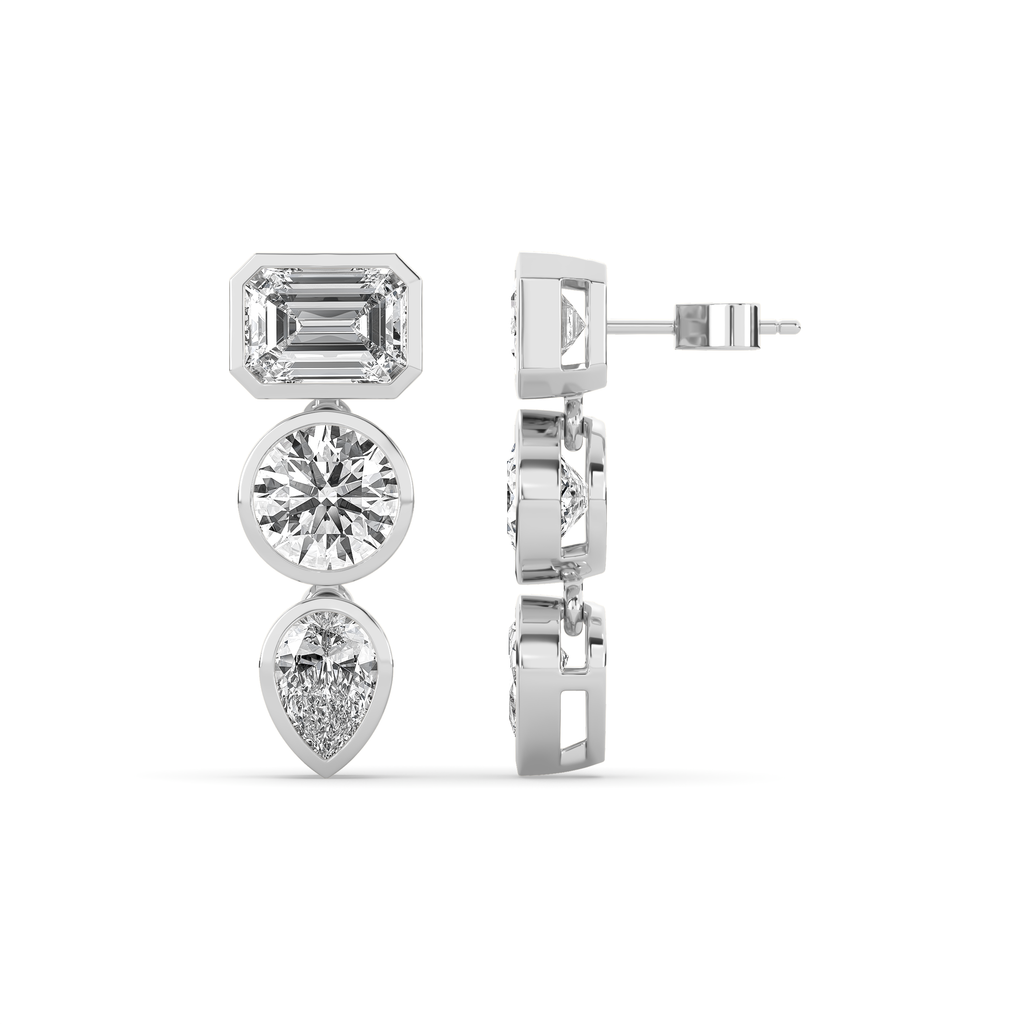 Bezel Mixed Shape Diamond Drop Earrings