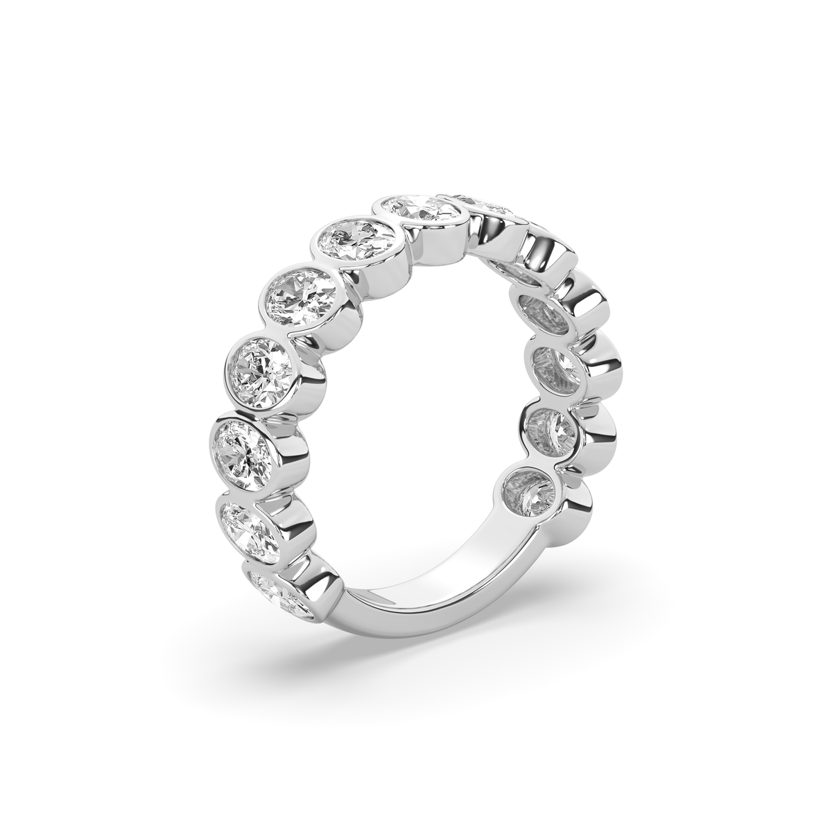 14k yellow gold ring set with a row of oval lab-grown diamonds, each in an individual rounded setting