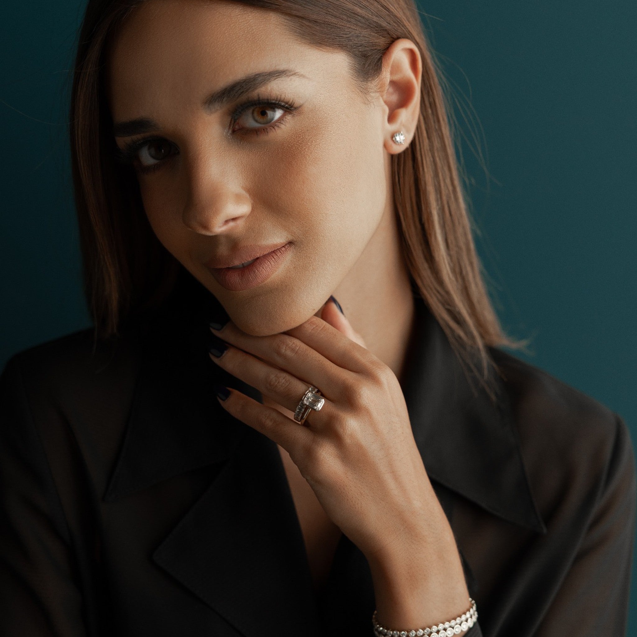 Bezel Emerald Diamond Solitaire Ring