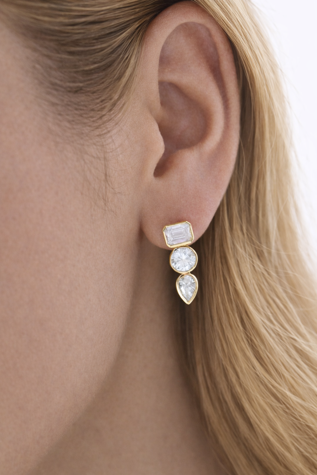 Bezel Mixed Shape Diamond Drop Earrings