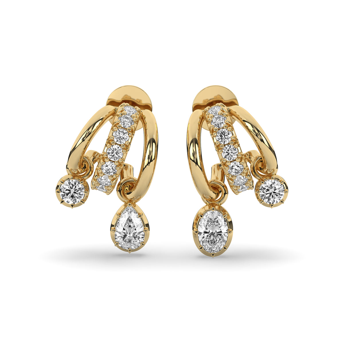 The Pear and Round Diamond Vintage Drop Huggie Earrings