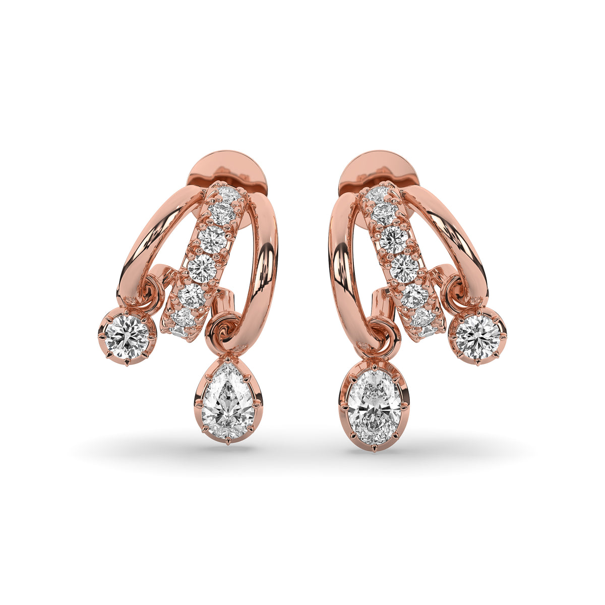 The Pear and Round Diamond Vintage Drop Huggie Earrings