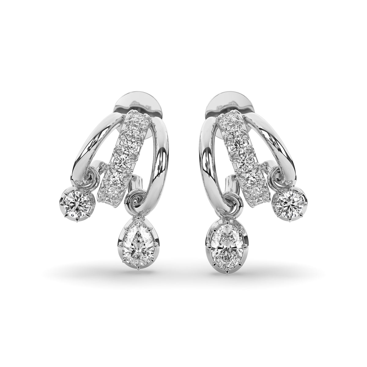 The Pear and Round Diamond Vintage Drop Huggie Earrings
