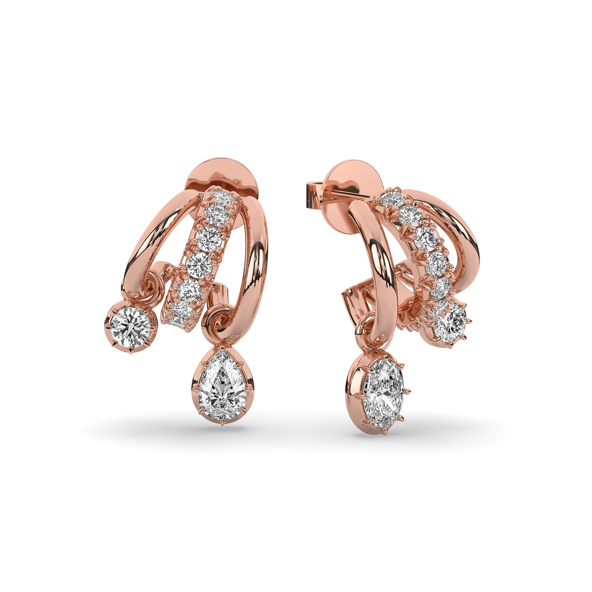 The Pear and Round Diamond Vintage Drop Huggie Earrings