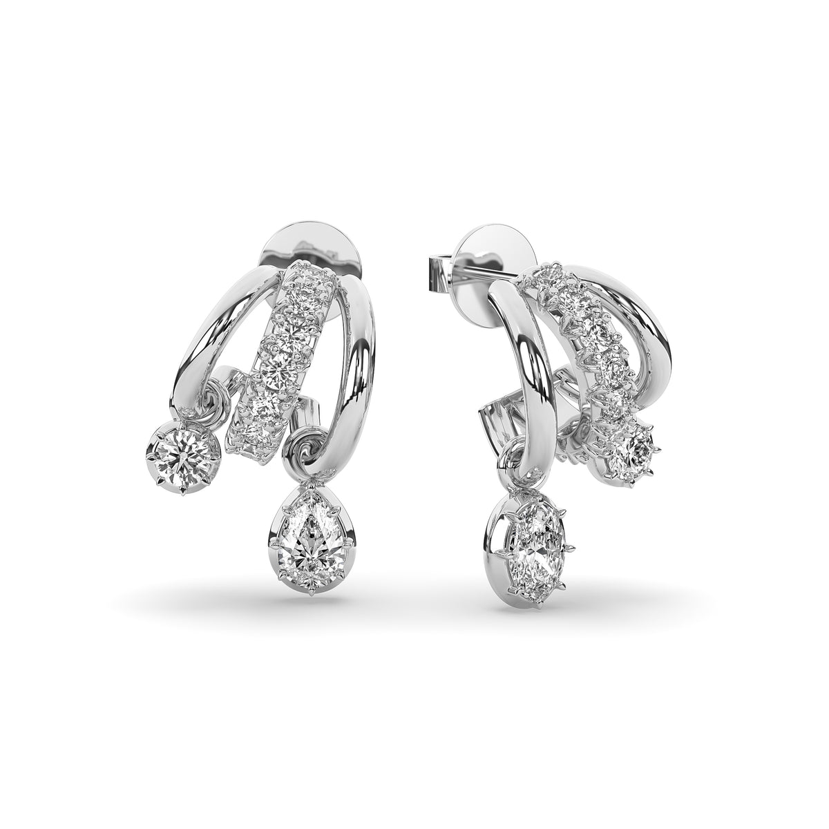 The Pear and Round Diamond Vintage Drop Huggie Earrings