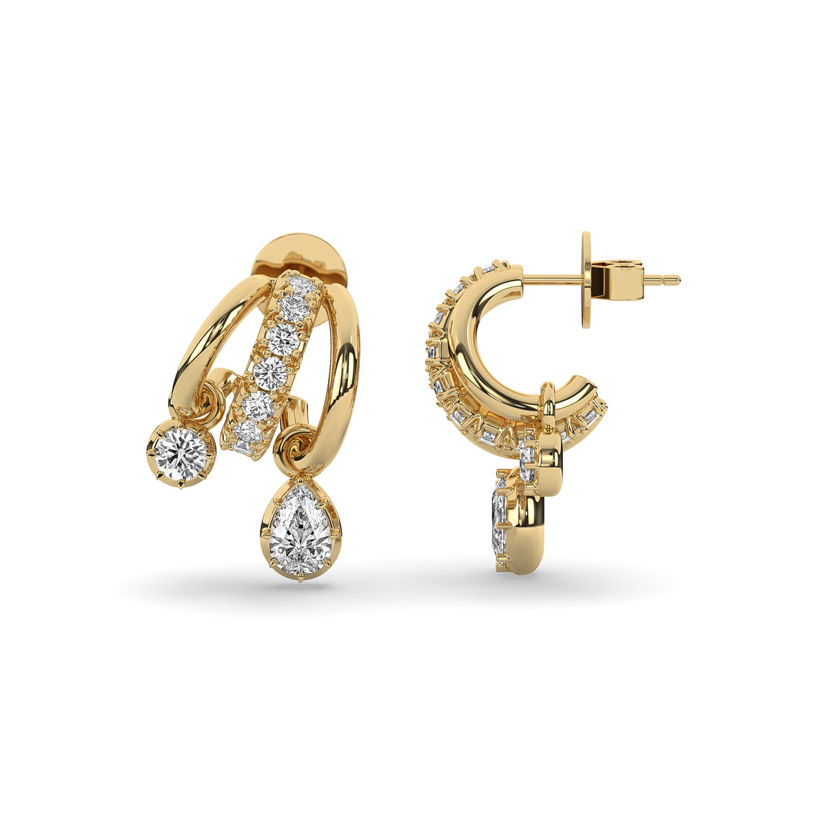 The Pear and Round Diamond Vintage Drop Huggie Earrings