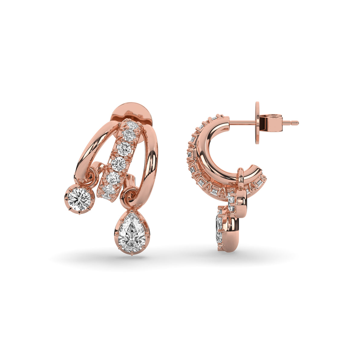 The Pear and Round Diamond Vintage Drop Huggie Earrings