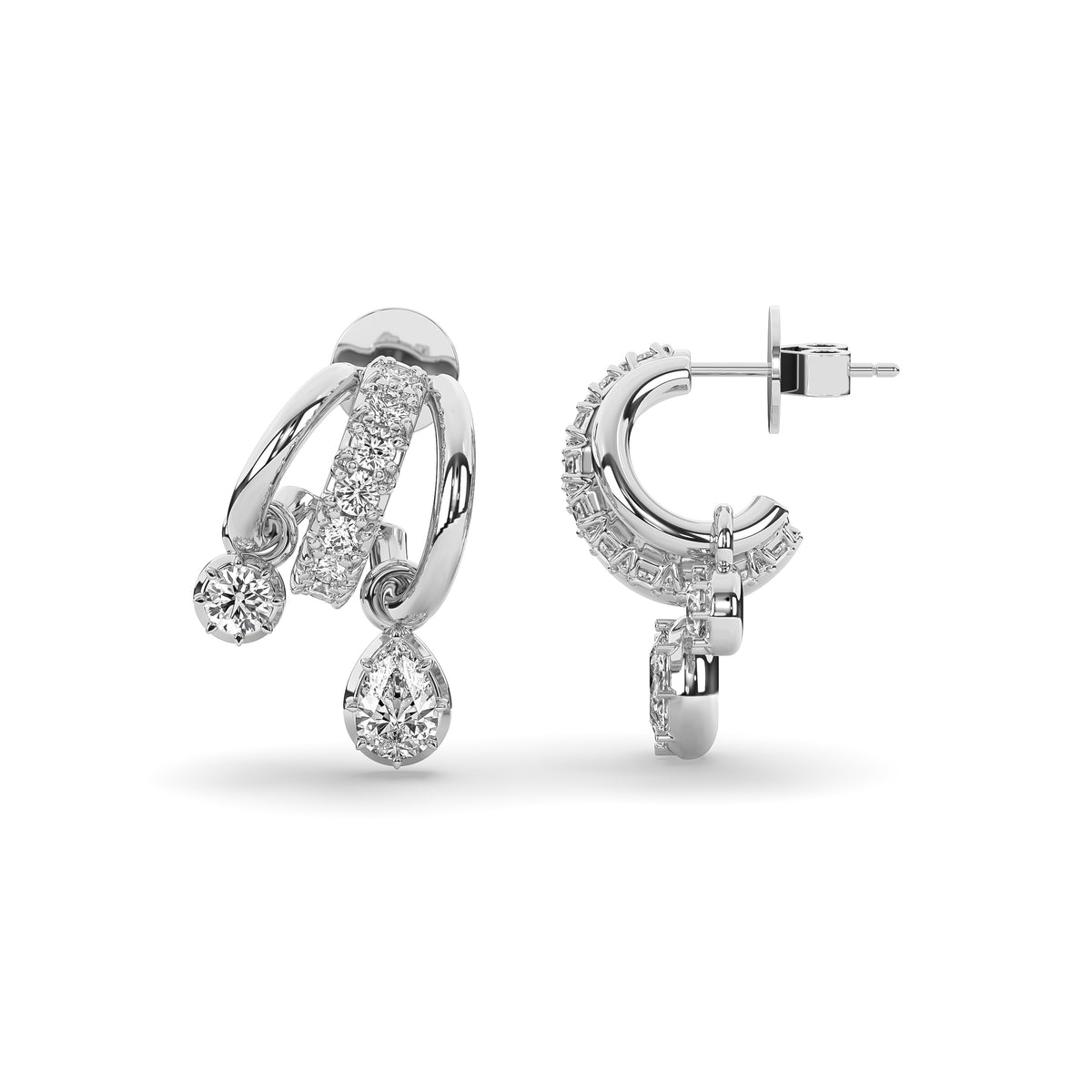 The Pear and Round Diamond Vintage Drop Huggie Earrings