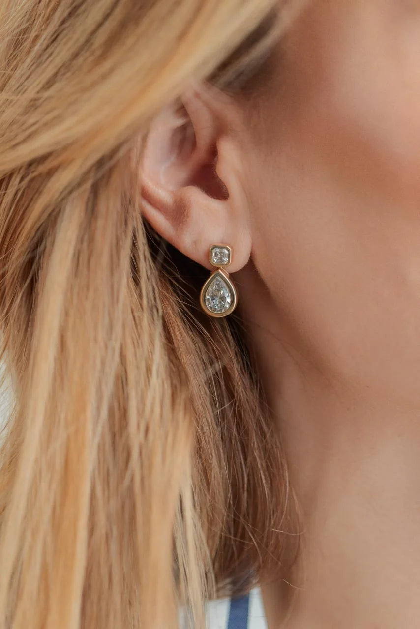 The Pear and Asscher-Cut Diamond Bezel Drop Earrings