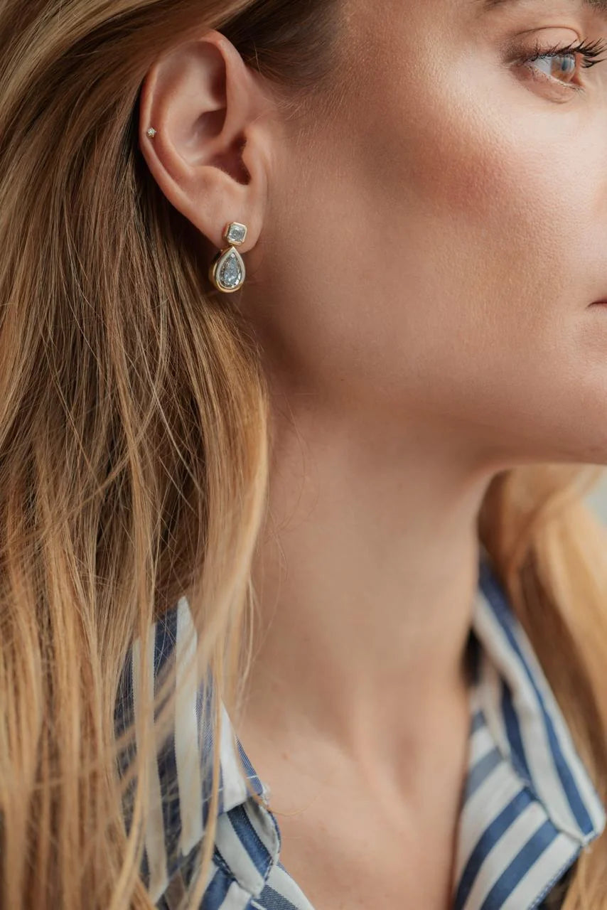 The Pear and Asscher-Cut Diamond Bezel Drop Earrings