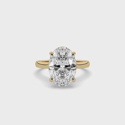 product video of ALVA Double Halo Oval Diamond Engagement Ring in yellow gold in a white background