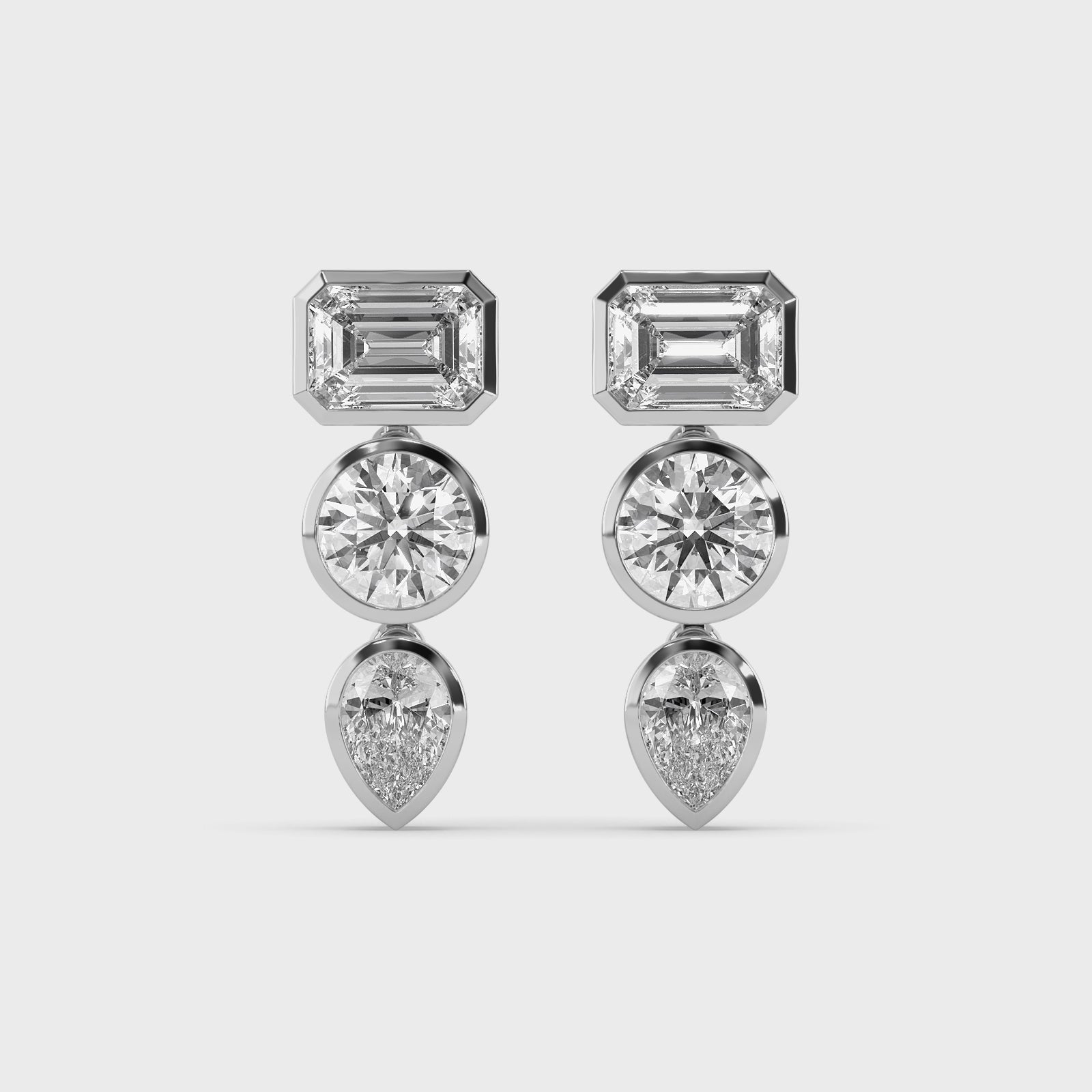 Bezel Mixed Shape Diamond Drop Earrings