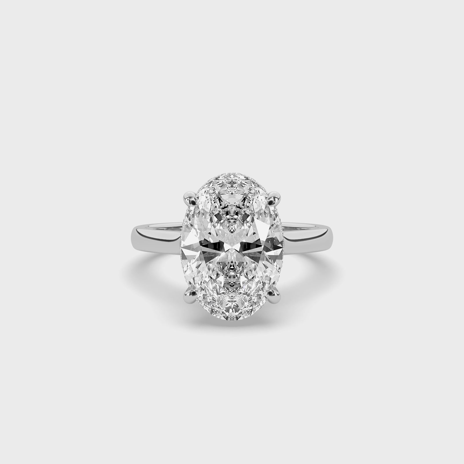 product video of ALVA Double Halo Oval Diamond Engagement Ring in white gold in a white background