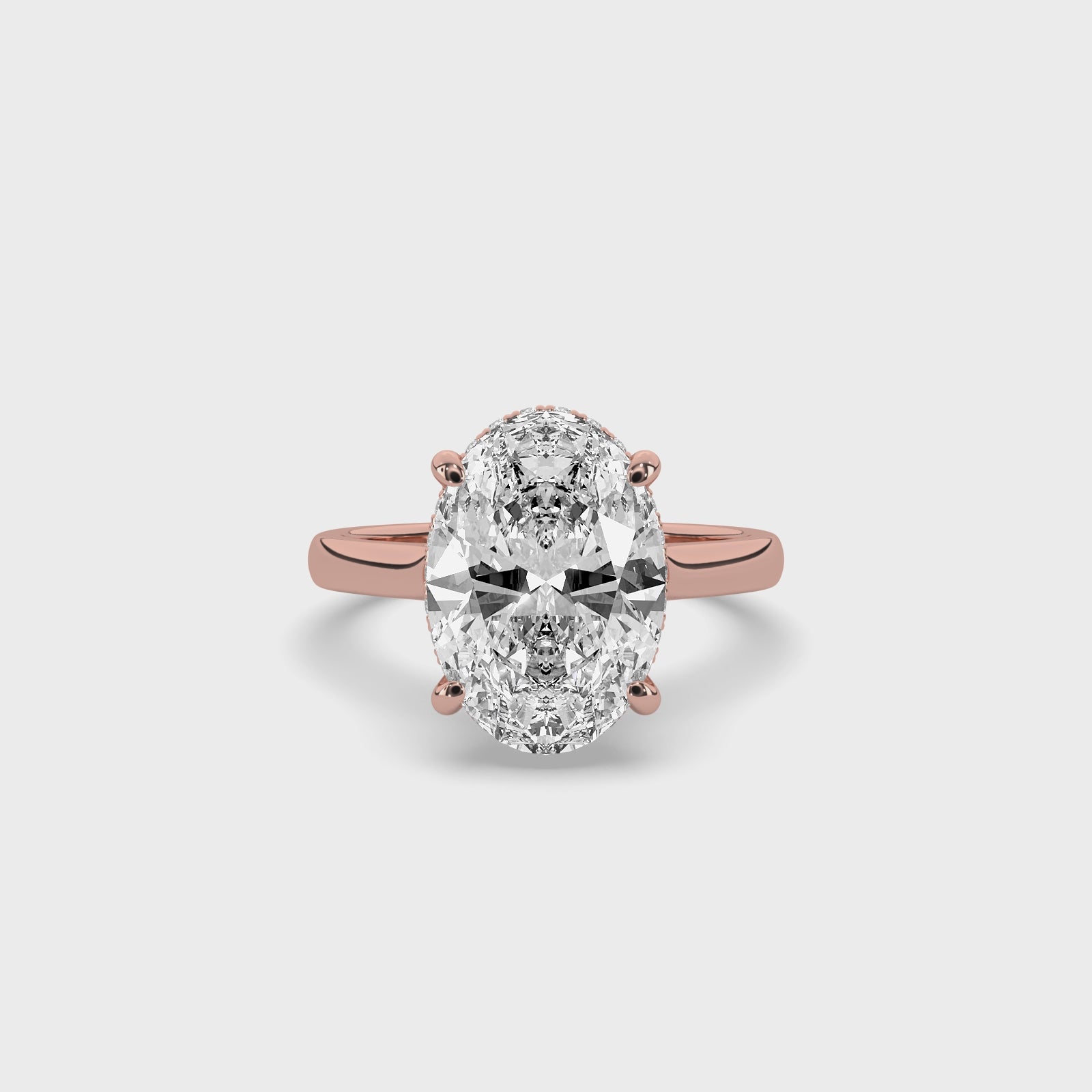 product video of ALVA Double Halo Oval Diamond Engagement Ring in rose gold in a white background