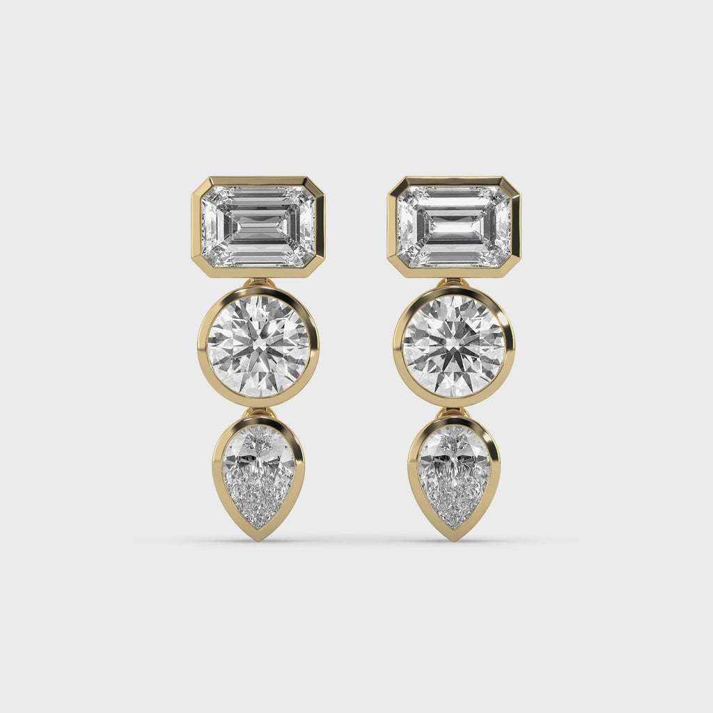 Bezel Mixed Shape Diamond Drop Earrings