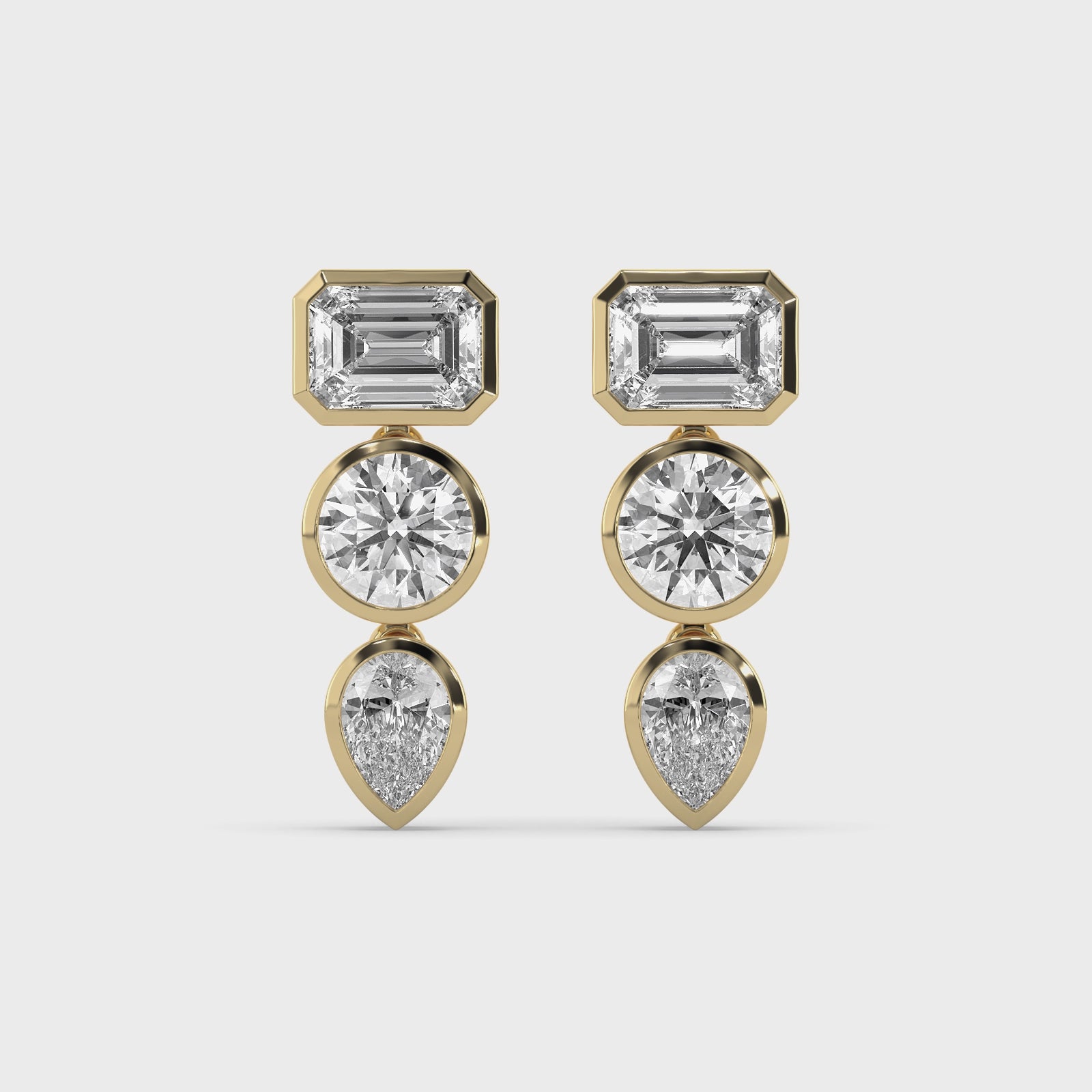 Bezel Mixed Shape Diamond Drop Earrings