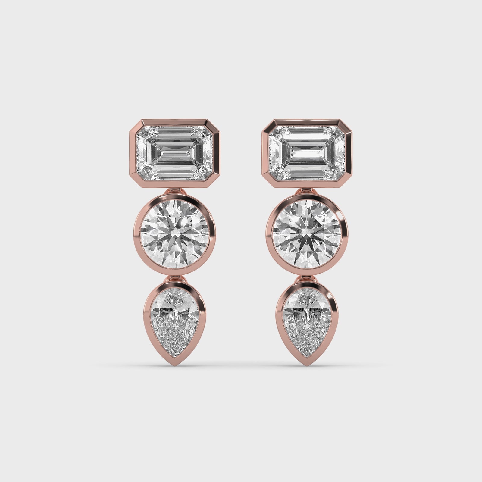 Bezel Mixed Shape Diamond Drop Earrings
